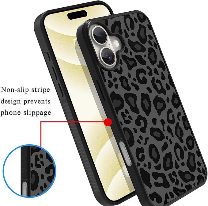 KANGHAR Case Compatible with iPhone 16 Pro,Black Leopard Design,Tire Texture Non-Slip +Shockproof Rugged TPU Protective Case for iPhone 16 Pro 6.3 Inch