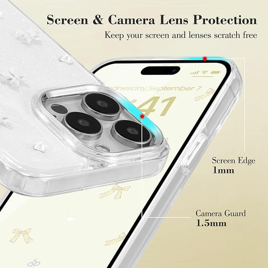 EYZUTAK Case for iPhone 13 Pro, Bling Glitter 3D Bowknot Phone Case Cute Sparkly Crystal Clear Bow Aesthetic Design Case Slim Soft Durable TPU Transparent Protective Cover for Women Girl - White Bow