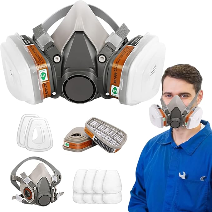 Reusable Respirator Face Cover with Filters - Half Facepiece Set with Active Cotton for Epoxy Resin, Welding, Woodworking, Painting, Staining, Sanding