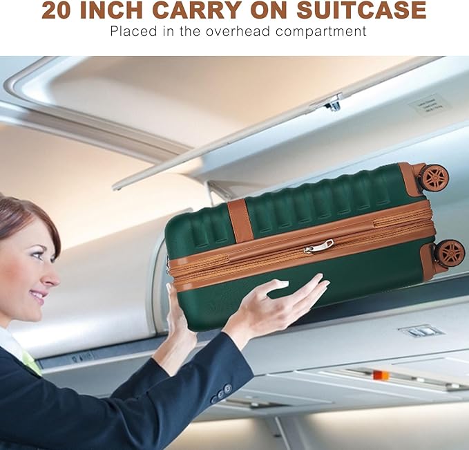 Kono Airline Approved Carry On Luggage 22x14x9 inches, with TSA Lock, 20 Inch Expandable Lightweight Hardshell Suitcase (Green, Suitable for 1-3 Days of Travel)