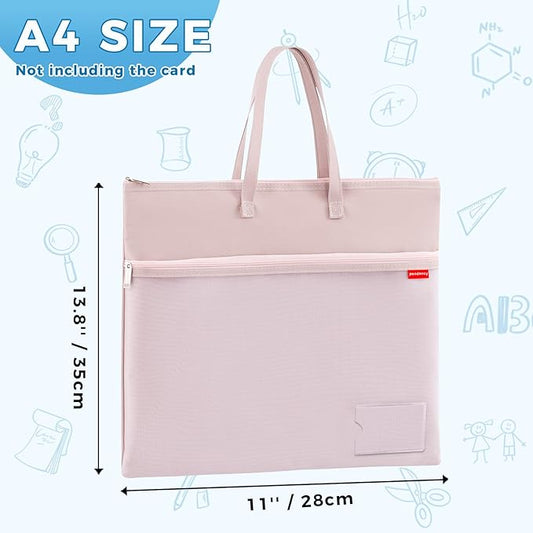 Pendancy Mesh Zipper Pouch A4 Size, Large Double Pocket Waterproof File Bag with Handle, 11x13.8 in Foldable Document Storage for Puzzle Project/Cross Stitch/Travel/Office(Advanced Pink)
