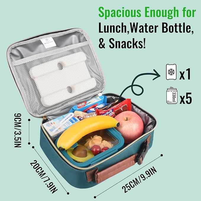 Genteen Lunch Box Lunch bag for Kids Boys Men Women Adults - Insulated Small LunchBox Reusable, Zip Closure & Buckle Handle, Portable Cooler for Work, School, Travel (Lake Green)
