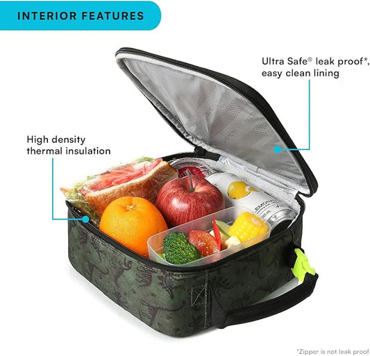 Arctic Zone Pop-it Kids Lunch Box Combo with Sensory Pop Handle, 210g Ice Pack, and Sandwich Container, Dino Skeleton Dye