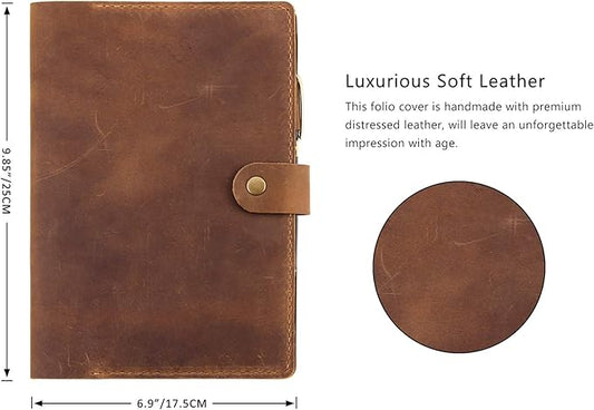 Robrasim Leather Cover for 6"x9" Steno Notebook, Leather Folio Cover Compatible with 6x9 Spiral Steno Pads, A5 Notebook Organizer with Pen Loop - Brown