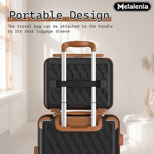 Melalenia Luggage Sets 7 Piece Suitcase Set, Hard Shell Carry on Luggage Travel Suitcases with Spinner Wheels and TSA Lock, Lightweight Luggage Set for Women, Black Brown