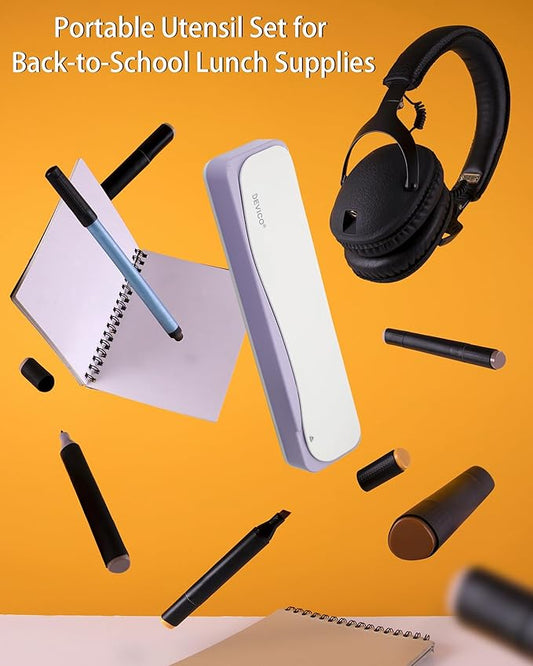 DEVICO Travel Utensils, Portable 18/8 Stainless Steel Silverware Flatware Set, Include Fork Spoon Chopsticks with Case (Purple)