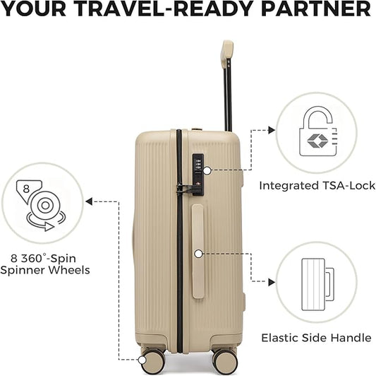 20 Inch Carry On Luggage, Hardside Lightweight Spinner Suitcase with TSA Lock, 22x14x9 Airline Approved Hard Shell Travel Suitcase with Wheels, Scratch Resistant (Light Gold, 20 Inch)