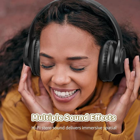 KVIDIO Bluetooth Headphones Over Ear, 65 Hours Playtime Wireless Headphones with Microphone, Foldable Lightweight Headset with Deep Bass, HiFi Stereo Sound Low Latency for Travel Work Cellphone