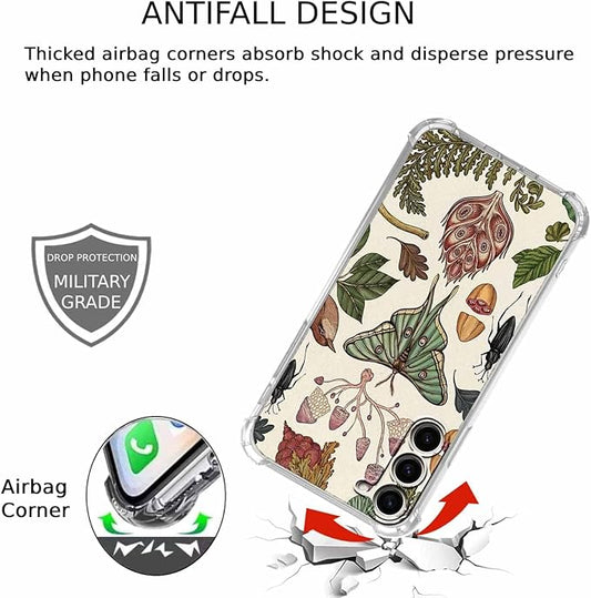 Case for Samsung Galaxy S23+ with Botanical Art Design,Aesthetic Vintage Cottagecore Mushroom Moth Pattern,Trendy Soft TPU Bumper Phone Cover,6.6"(Moth,S23P)
