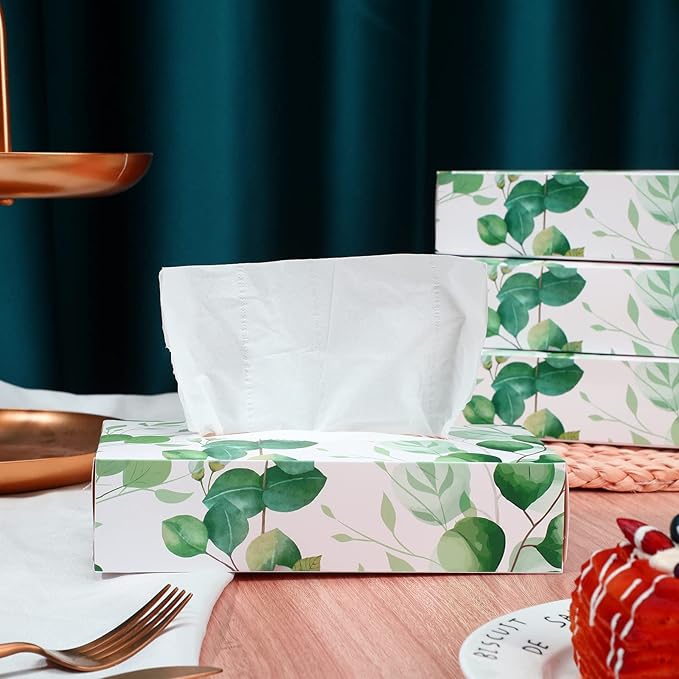 Thenshop 12 Packs Facial Tissues Boxes Bulk Soft Facial Tissues 2 Ply Box Green Eucalyptus Leaves Facial Tissues Boxes Smooth Flat Box of Tissues 120 Tissues Per Box, 1440 Total for Home Office Store