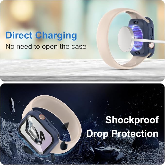 3 in 1 Waterproof Case for Apple Watch Screen Protector 45mm Series 9 8 7 Accessories Built-in Tempered Glass Film,Front and Back PC Hard Bumper 360° Protective Face Cover for iWatch 45mm