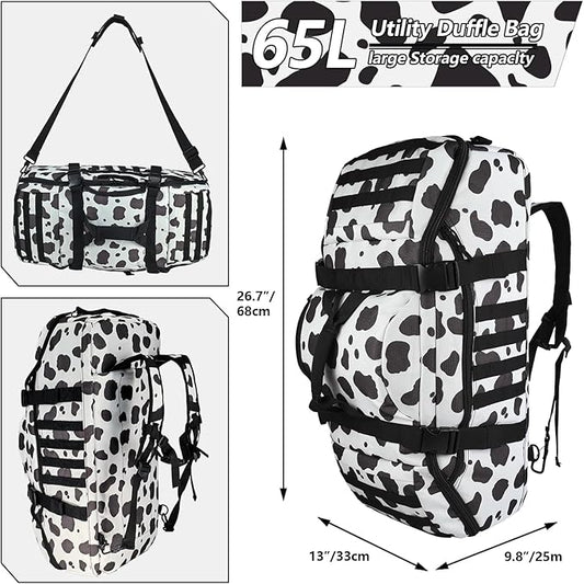 65L Large Duffle Bag, 3-in-1 Tactical Backpack MOLLE Pack for Sports, Gym, Outdoor, Cow Color