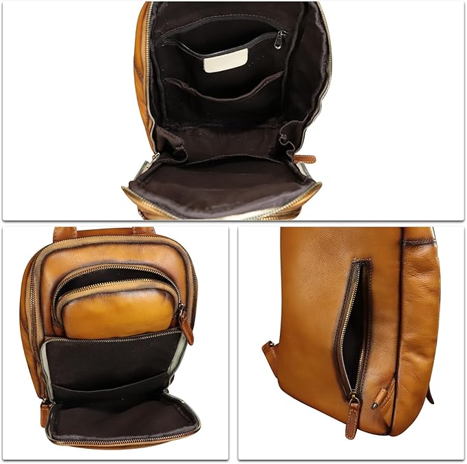 Genuine Leather Sling Bag for Men and Women Vintage Leather Sling Backpack Crossbody Bag Chest purse for 11 Inch Ipad Pro