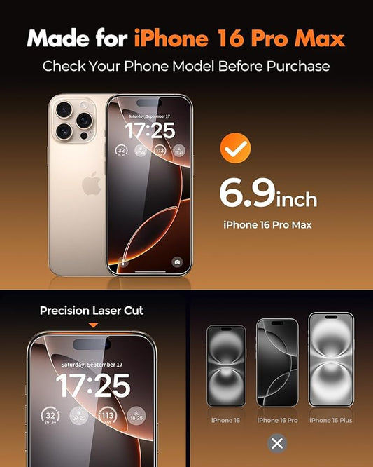 UNBREAKcable 2+2 Pack for iPhone 16 Pro Max Screen Protector & Lens Protector 【Military-Grade】【Easy Install】【Efficient Night Shot】9H+ Shatterproof Tempered Glass Film,Bubble-Free&Anti-Fingerprint ,Case Friendly-6.9 inch