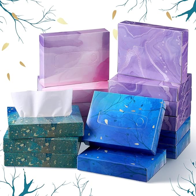 Yinder 24 Packs 960 Sheets Tissue Cube Car Facial Boxes Disposable Facial Travel Tissues Holder Soft Watercolor Boxes 2 Ply 40 Sheets for Wedding Household Car Kitchen Bathroom(Stylish)
