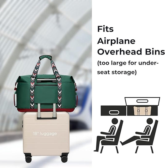 SUNNY BIRD Duffel with Utility Pouch, 40L Weekender Overnight Bag with Shoe Compartment for Travel and Sports (Greenboho)