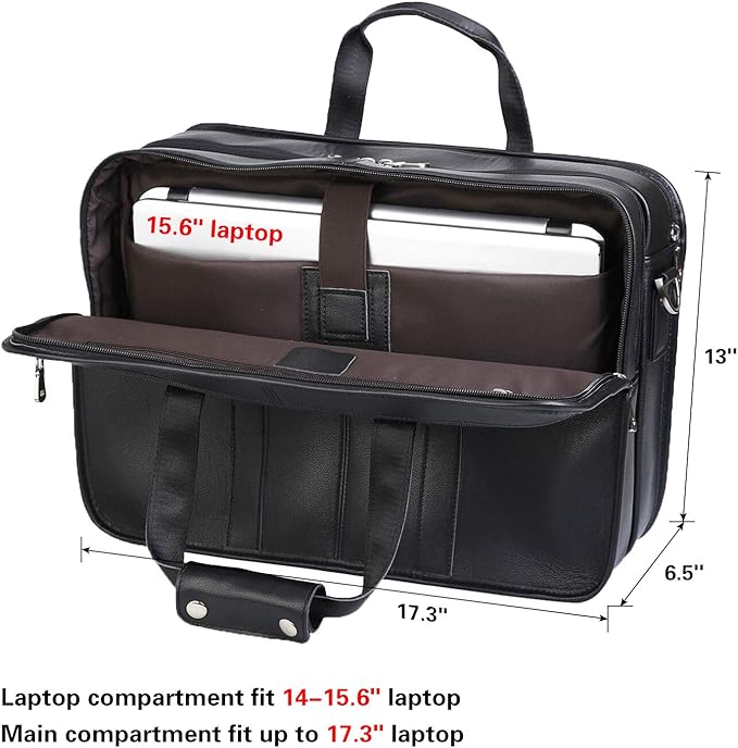 Polare 17'' Napa Leather Briefcase Laptop Attache Case Messenger Bag For Men Fits 15.6'' Laptop