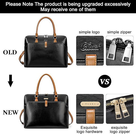 CLUCI Leather Briefcase for Women 15.6 Inch Laptop Business Vintage Slim Ladies Shoulder Bag