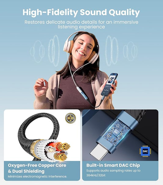 Tisino USB C to 1/4" Headphone Adapter-20cm, 384kHz/32bit USB C to 6.35mm TRS Stereo Jack Adapter Cable for Samrtphone, Laptop, Amplifiers, Mixers, Home Theater, 6.35mm Headphones-20cm