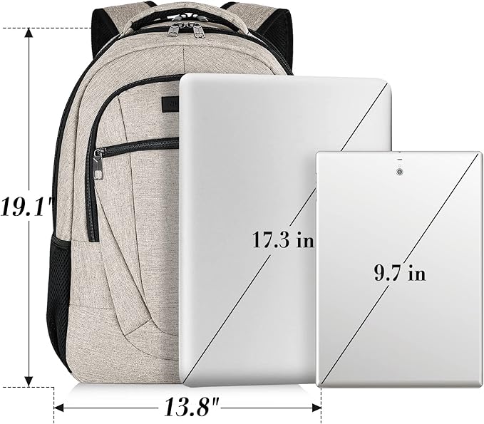 Backpack for Women and Men, Extra Large School Backpacks for Teens, Water Resistant Back Pack with USB Charging Port Fits 17 Inch Laptop, Business Anti Theft Sturdy Computer Bag Gifts, Beige