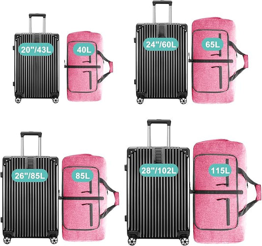 Dimayar 85L Travel Duffle Bag for Men Women - Foldable Duffel Bag with Shoes Compartment - Overnight Bags Waterproof & Tear Resistant(Pink)