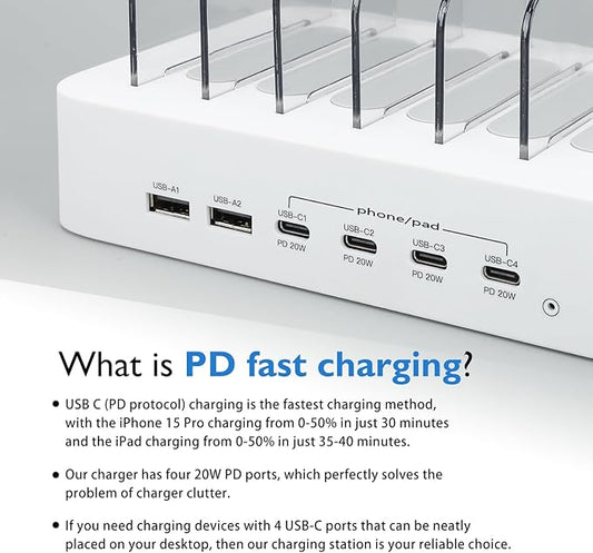 USB C Charging Station for Multiple Devices Apple,100W 4 PD and 2 USB Charger Stations Compatible with Apple iPhone iPad and Android Phone and Tablet,Type C Multi Charging Station