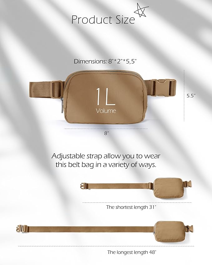 ODODOS Unisex Mini Belt Bag with Adjustable Strap Small Fanny Pack for Workout Running Traveling Hiking, Caramel