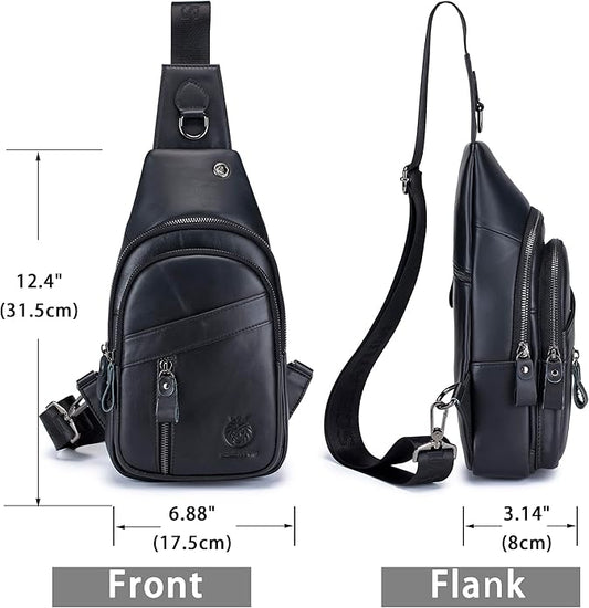 LUKZIJAES Genuine Leather Sling Bag for Men