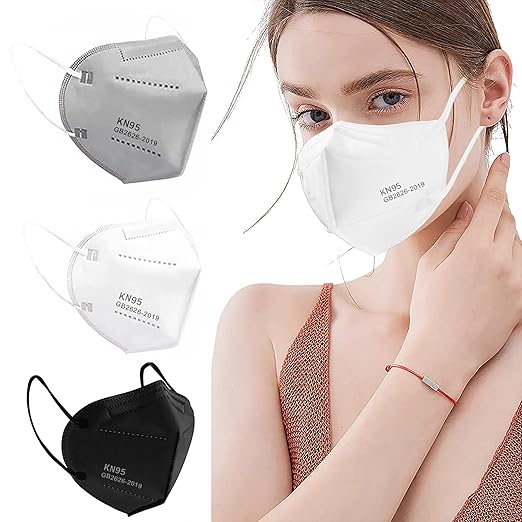 LEMENT 50PCS KN95 Face Mask 5 Layer Breathable with Elastic EarLoops Cup Dust Safety Masks(White,Black,Grey)
