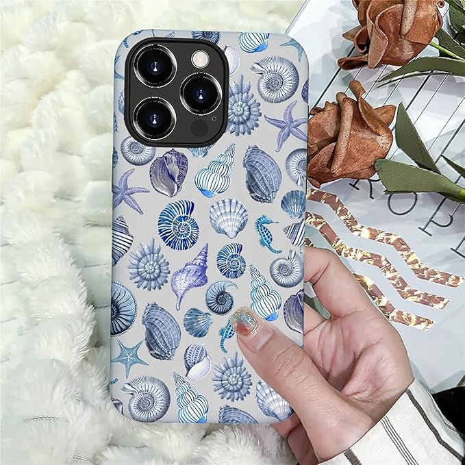 Case for iPhone 16 Pro Max,Summer Beachy Seashell for Woman Men Full Body Protective Cover Shockproof 2 in 1 Silicone + Hard PC Case for iPhone 16 Pro Max
