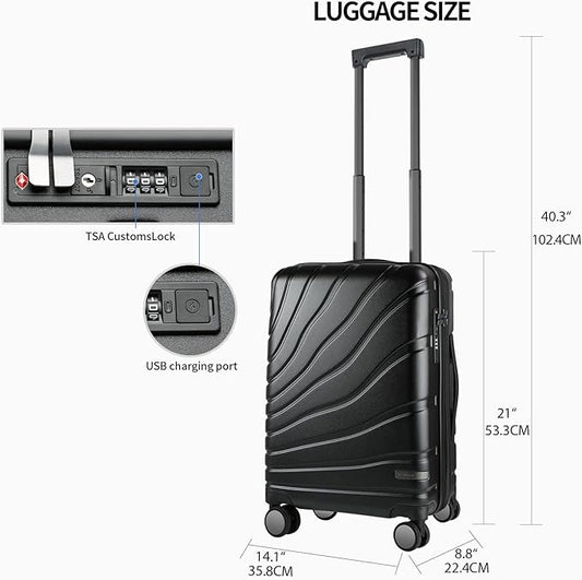 VANKEAN Carry On Luggage with Spinner Wheels & TSA Lock, Expandable Fashionable Hard Shell Suitcase airline approved,20 Inch Carry-On,Black