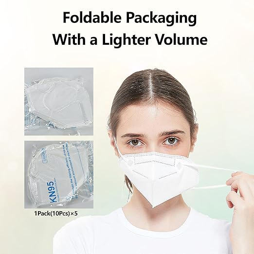 KN95 Face Masks 50 Pack 5-Ply Breathable & High Elastic Ear Loops, Alike N95 Masks for Adults 95% Filtration Efficient Foldable Mask Adjustable Nose Clip for Outdoor Activities