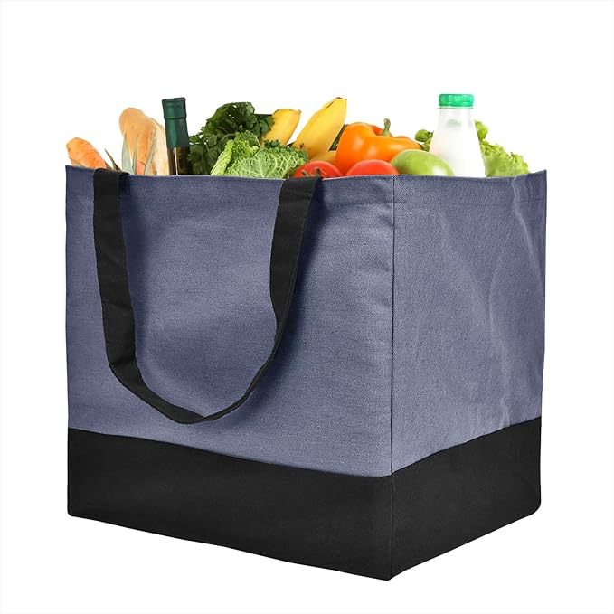 Canvas Reusable Grocery Bags Heavy Duty, 8.3 gal Foldable Large Canvas Tote Bag with Handles, Holds 60 lbs Canvas Shopping Bags, 1 Pack