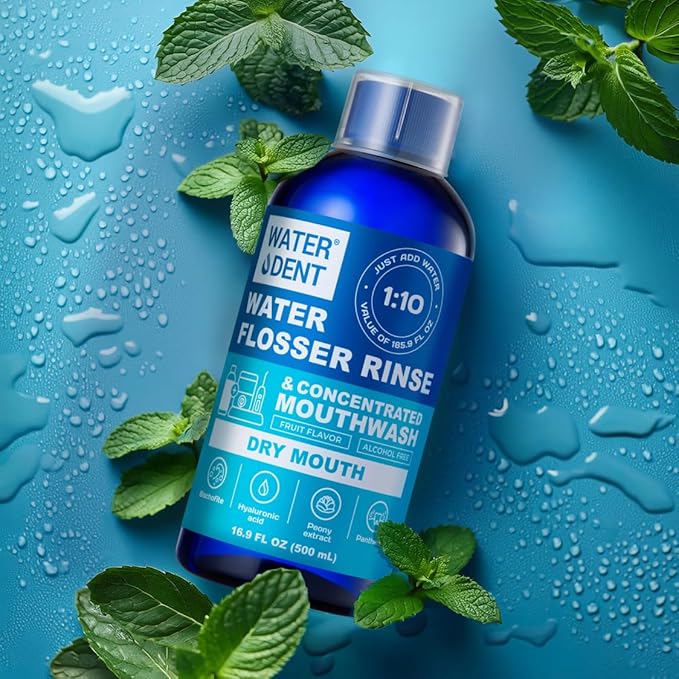 Concentrated Irrigant, Dry Mouth | Add to Water Flossers | Mild Mint & Fruit Flavor |1:10 = 186 fl.oz | Alcohol Free, Fluoride Free. Made in USA (PACK OF 2)