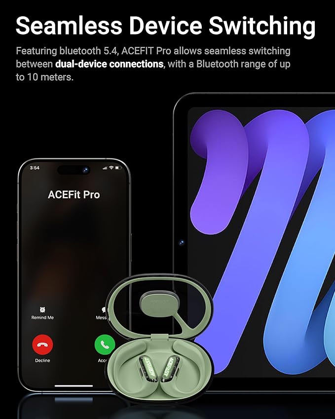 ACEFAST AceFit Pro Open-Ear Headphones, Night Safety Mode for Sports, Powerful Bass, 7.6g Ultra-Comfort, Bluetooth 5.4, 30H Playtime with Digital Display, IP54 Sports Earbuds for Running & Workouts