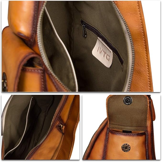 Genuine Leather Large Sling Bag for Men and Women Vintage Real Leather Sling Backpack Shoulder Crossbody Bag Chest Bag