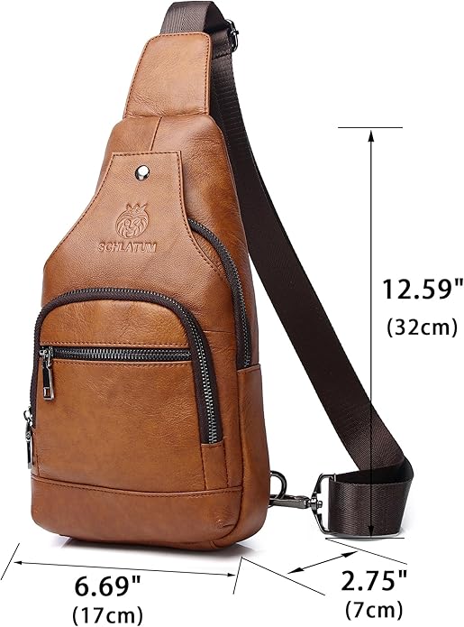 LUKZIJAES Genuine Leather Sling Bag for Men