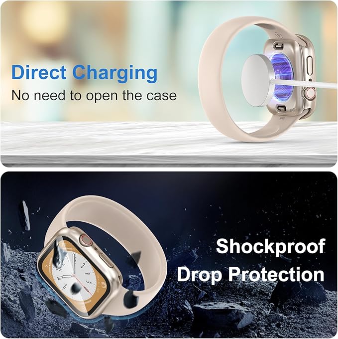 3 in 1 Waterproof Case for Apple Watch Screen Protector 45mm Series 9 8 7 Accessories Built-in Tempered Glass Film,Front and Back PC Hard Bumper 360° Protective Face Cover for iWatch 45mm