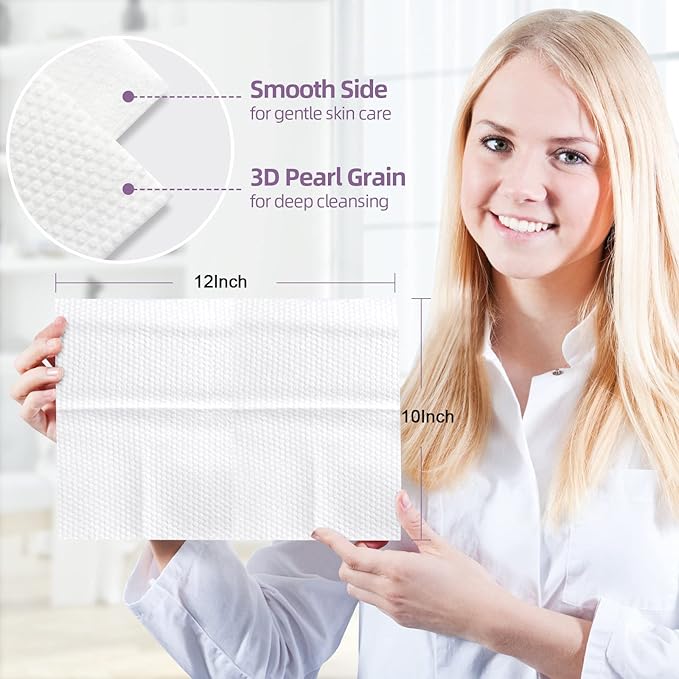 130 Count 2 PACK Disposable Face Towel, 100% Cotton Biodegradable, SoftLarge Size 10"X 12"and Thick Disposable Clean Face Towels for Washing and Drying RUIJIU