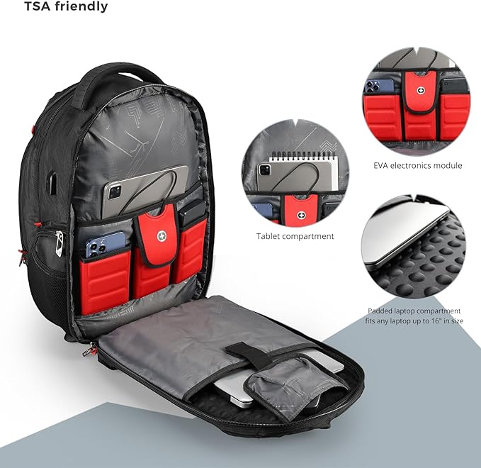 Travel Backpack For Men, Business Laptop Backpack With USB Charging Port, Fits 15.6" Computer, Black