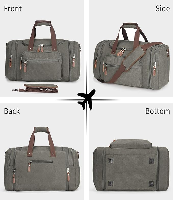 Sechunk Duffle Bag Canvas Large Outdoor Shoulder Bag Overnight Handbag Travel Tote Luggage Weekender Bag