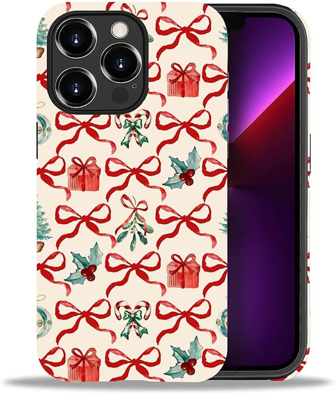 DAIZAG Case Compatible with for iPhone 13 Pro,Christmas Tree Ribbon Bow Phone Case for iPhone 13 Pro for Girl Women Boy Men