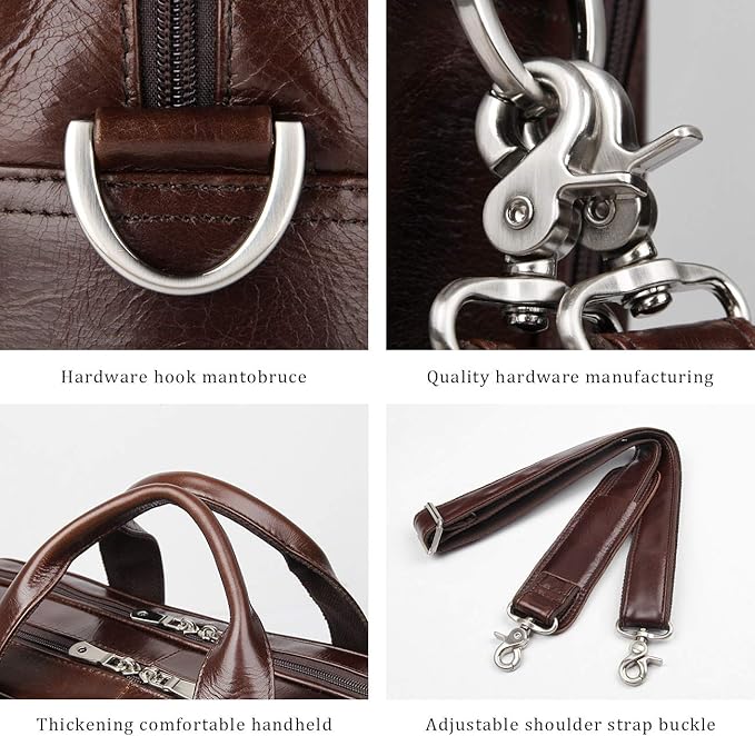 Augus Leather Briefcases for Men, Waterproof Travel Messenger Duffle Bags 17 Inch Laptop Bag YKK Zipper (cofee-1)
