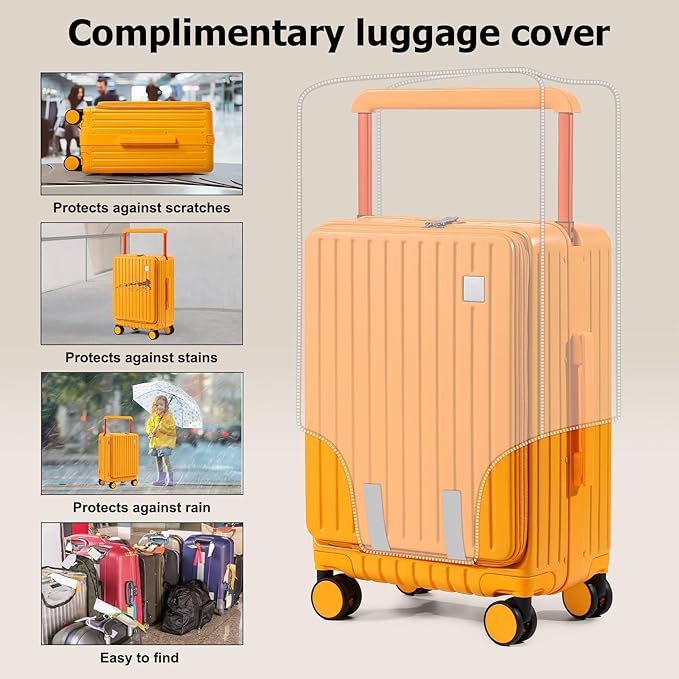 Joyway Hardshell Carry on Luggage with Front Pocket, Lightweight Hardside 20 Inch Suitcase with Spinner Wheels and TSA Lock (Orange, Carry on Luggage-20 Inch)