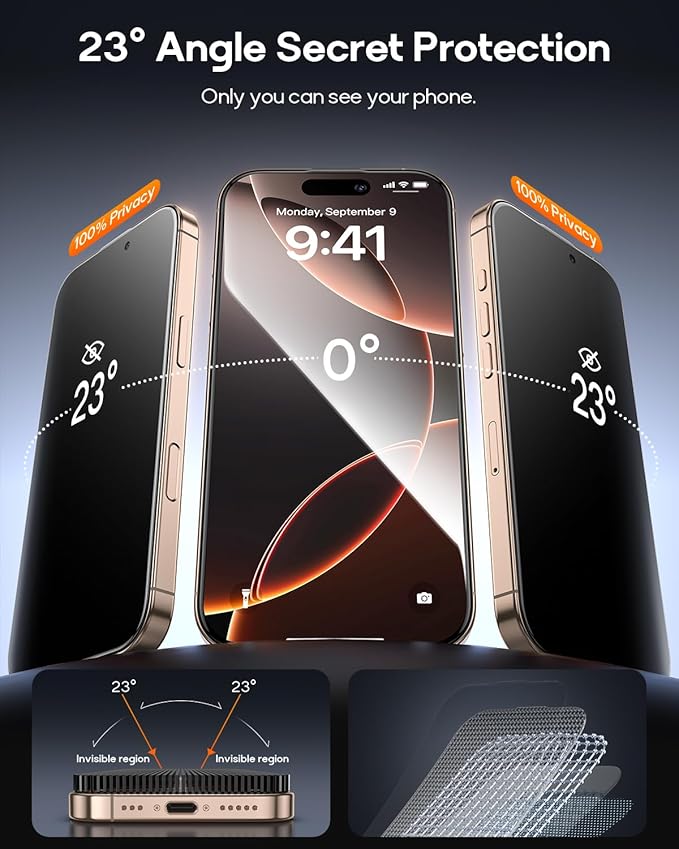 3 Pack for iPhone 14 Plus/iPhone 13 Pro Max Tempered Glass Privacy Screen Protector, Dust Free CABIN, Auto Positioning, Bubble Free, Privacy Protection, Easy Installation,9H+ Hardness