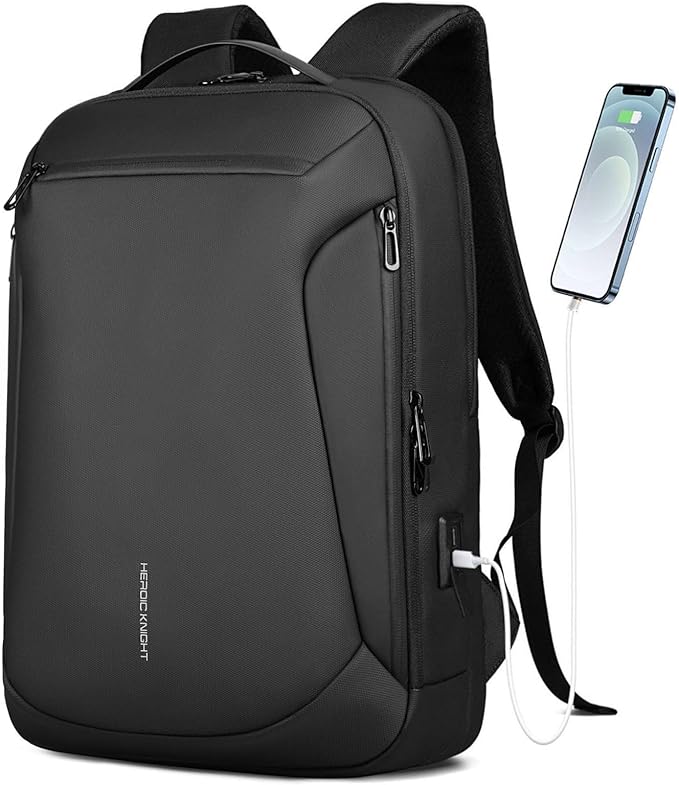 Business Laptop Backpack, Water Resistant Travel Backpack with USB Charging Port, Anti Theft Commute College Backpack for Men Women, Computer Work Bag Casual Daypack Fits 15.6 Inch Notebook - Black