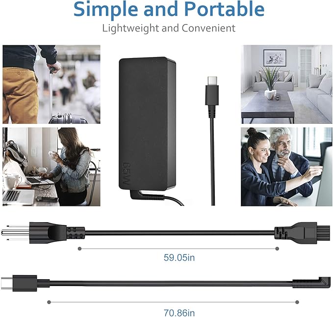 Charger Compatible with 65W USB Type-C Lenovo Thinkpad T14 T14S T15 T16 L13 L14 L15 E14 E15 E16 X12 X13 R14 K14 X1 Carbon Yoga 7i 9i Thinkbook 13s 14 15 16 Plus G4 Laptop Power Supply Charging