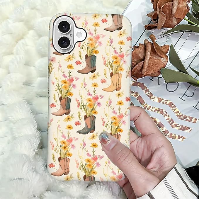 Case for iPhone 16,Western Cowgirl for Woman Men Full Body Protective Cover Shockproof 2 in 1 Silicone + Hard PC Case for iPhone 16