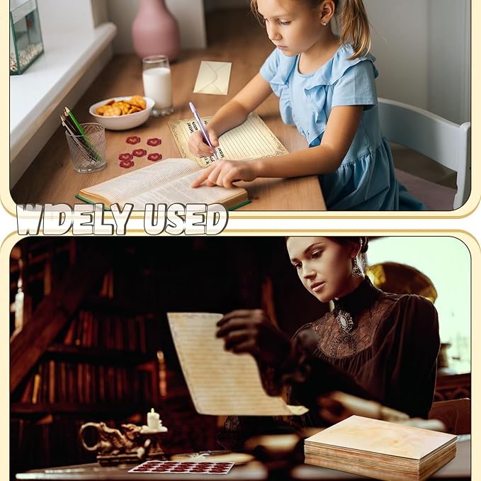 TaoBary 160 Pcs Stationery Paper Set 50 Double Sided Stationery Papers with 50 Matching Envelopes and 60 Round Dot Sticker, 10 Design(Vintage,5.5 x 8.25 Inch)