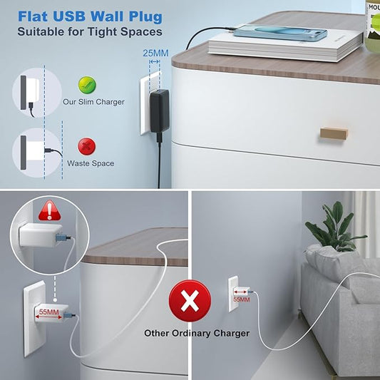 Flat USB C Wall Charger, OKRAY 40W 4-Port Fast Charging Blocks with Foldable Plug, QC&PD3.0 Multiport Travel Power Adapter Type C Phone Charger Compatible for iPhone 16 15 14 13 12 Pro, Galaxy S25 A35